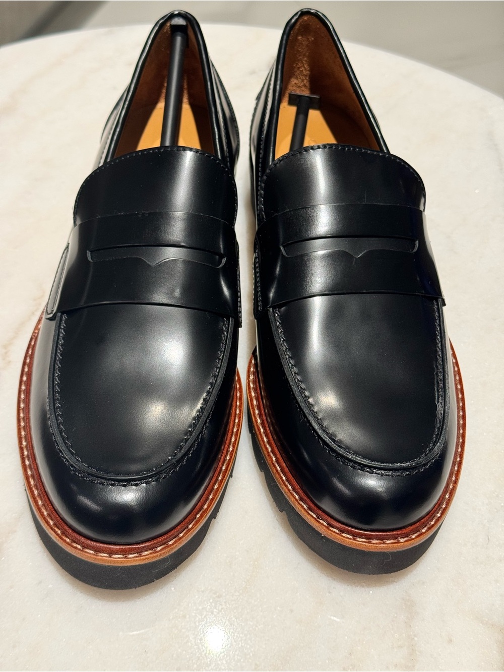 Coach Black Leather Penny Loafers Lug Sole Made in Spain Size 8.5B / EU 39 - Picture 4 of 10